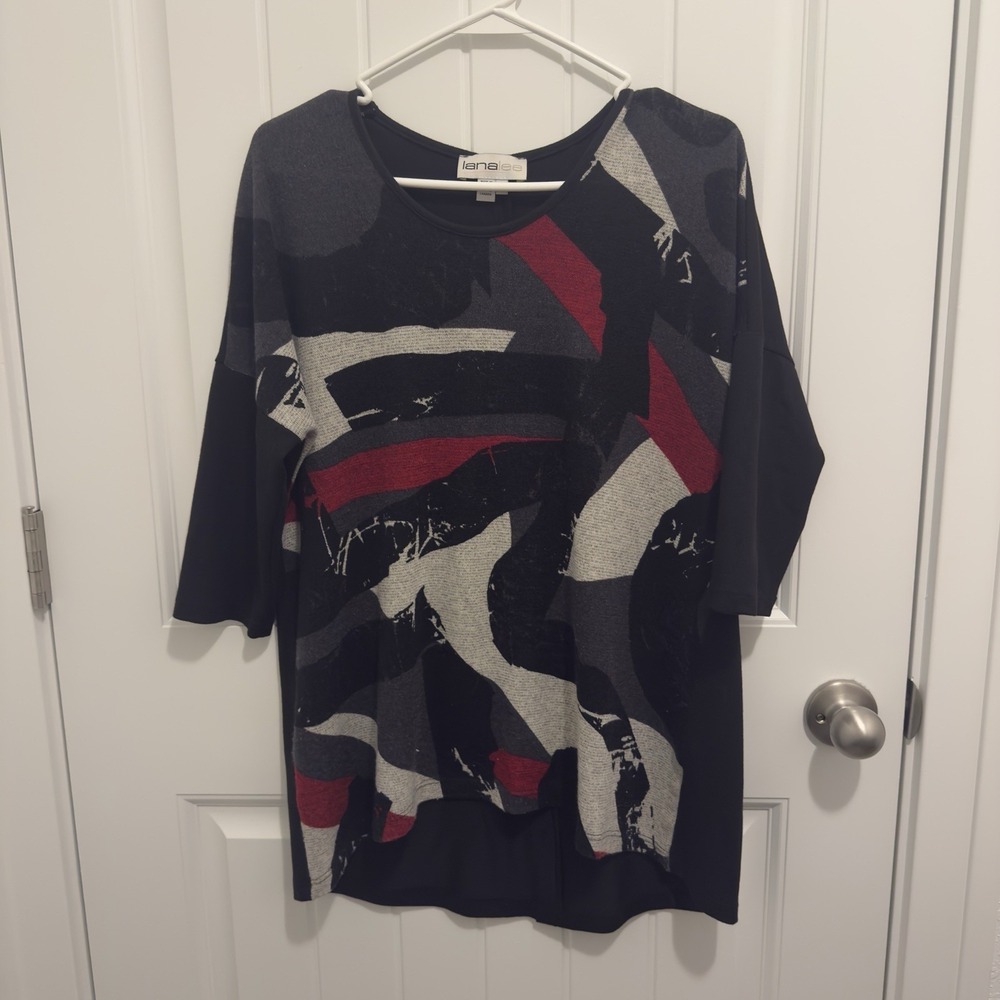 Lana Lee Women's Lightweight 3/4‎ Sleeve Black Design Sweater Button Back Size S